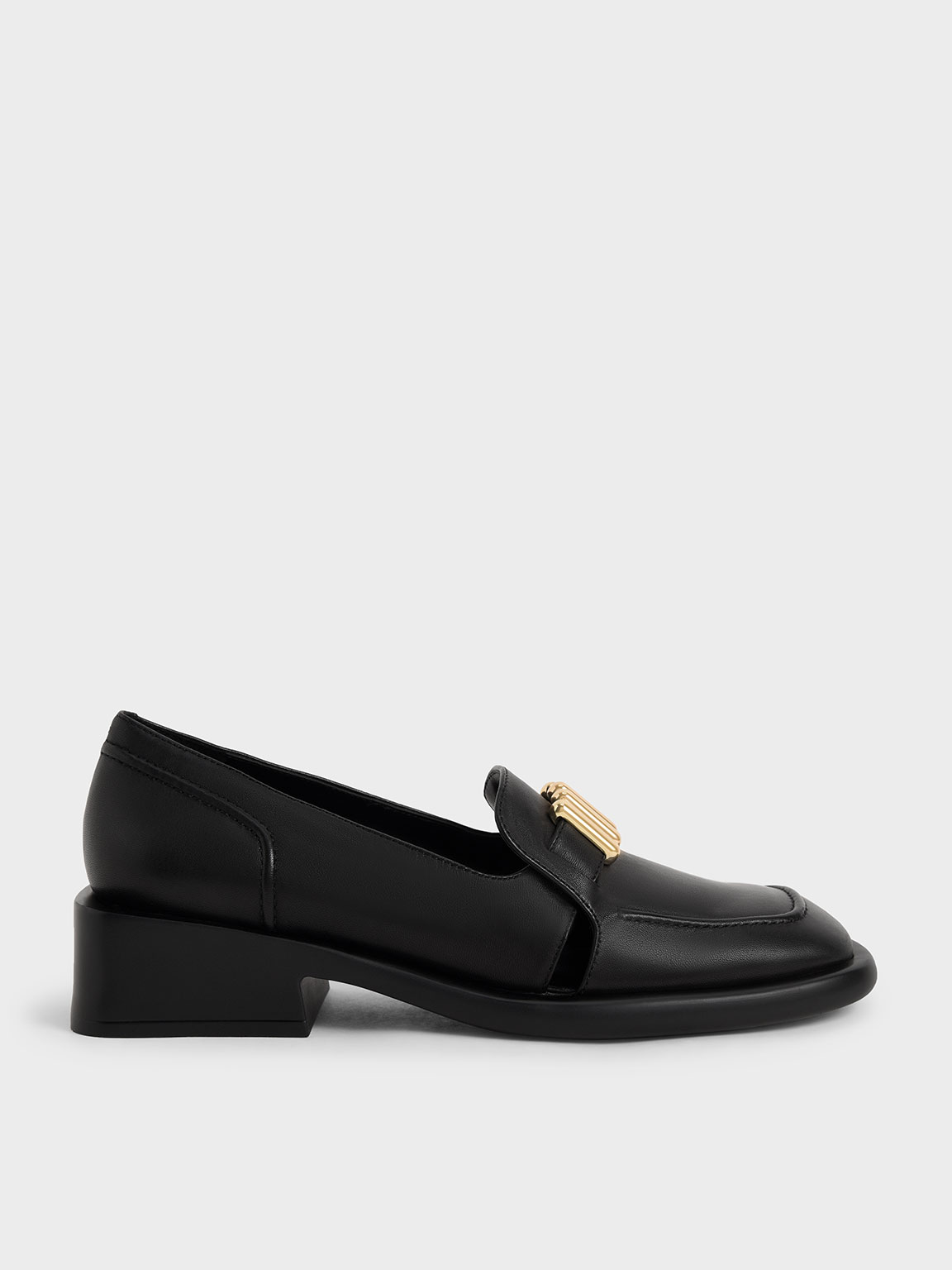 Black Embellished Leather Loafers - CHARLES & KEITH International