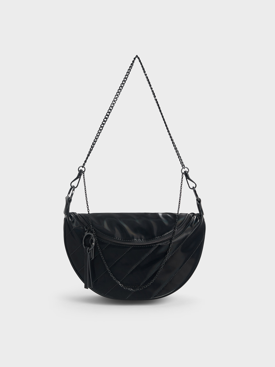 Jet Black Philomena Shiny Half-Moon Crossbody Bag - CHARLES & KEITH US