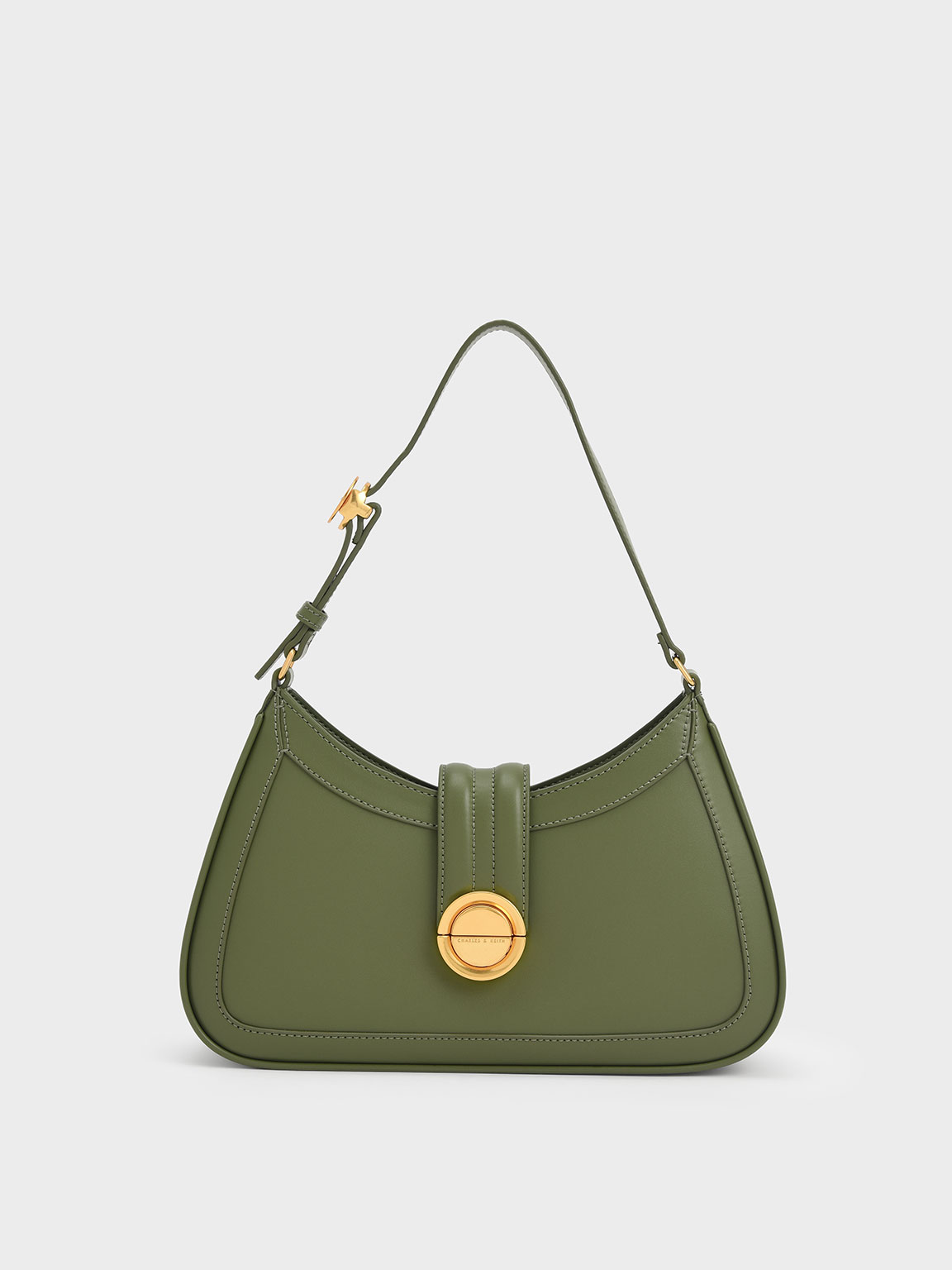 Olive Ember Metallic Accent Hobo Shoulder Bag - CHARLES & KEITH OM