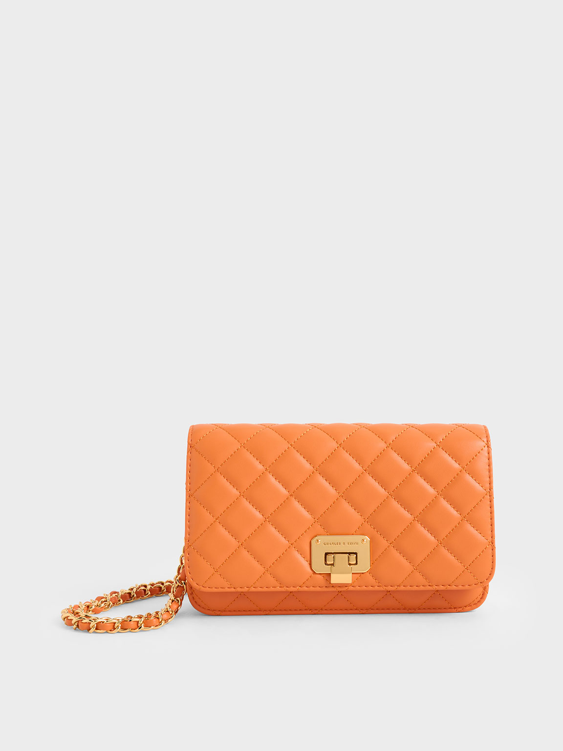 Orange Push Lock Chain Handle Clutch CHARLES KEITH SG