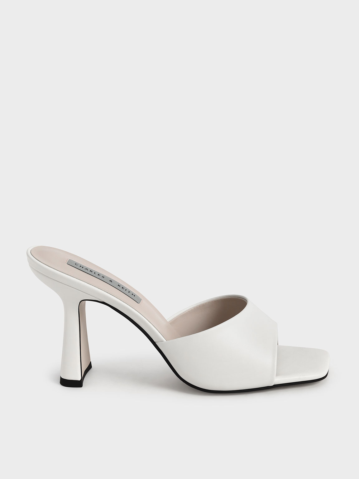 Charles & Keith Square Toe Heeled Mules In Cream