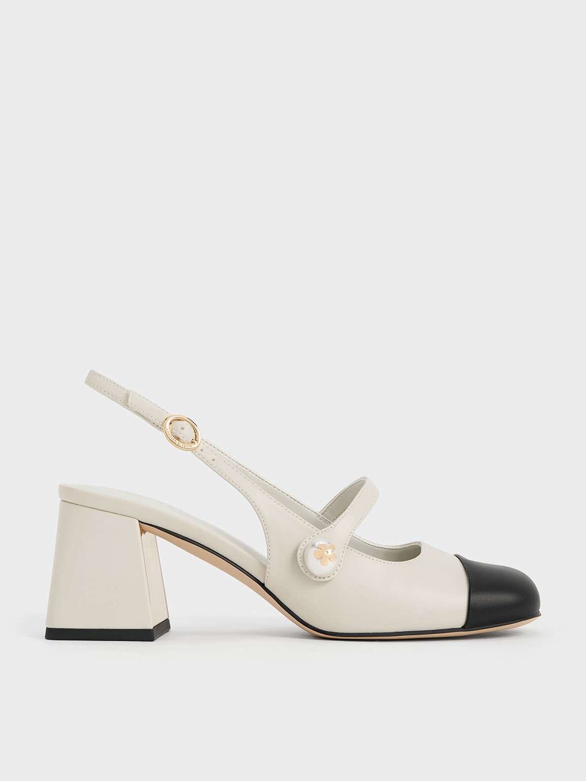 Chalk Pearl Embellished Trapeze-Heel Slingback Pumps - CHARLES & KEITH US