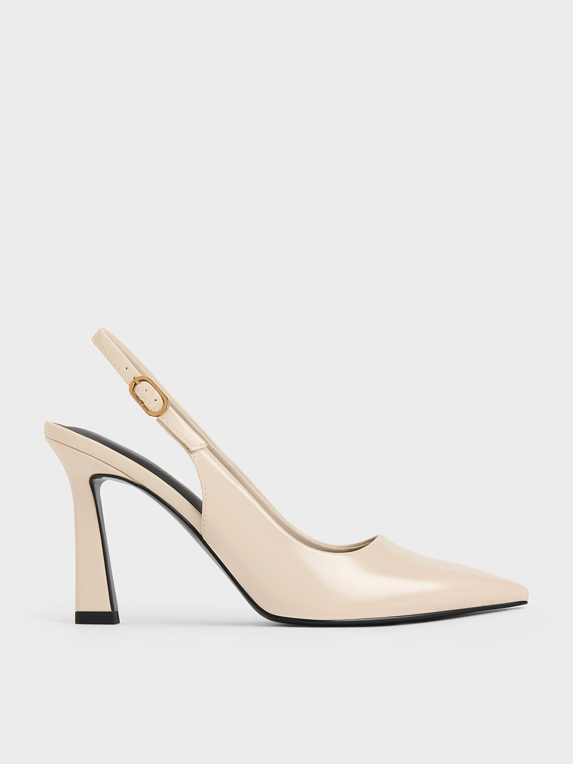 Cream Patent Trapeze Heel Slingback Pumps - CHARLES & KEITH US