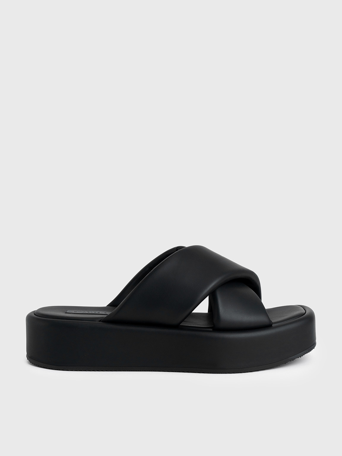 Black Padded Crossover Flatforms - CHARLES & KEITH SG