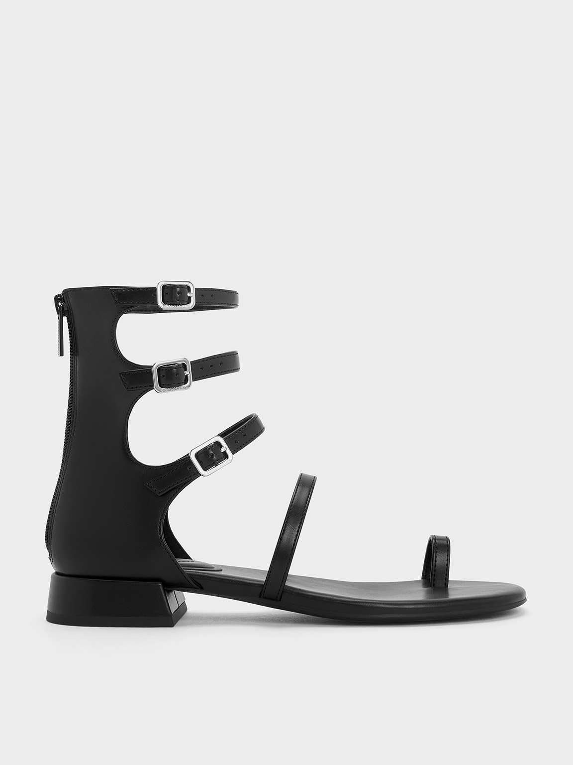 Charles & Keith Lyric Gladiator Toe-ring Sandals In Black