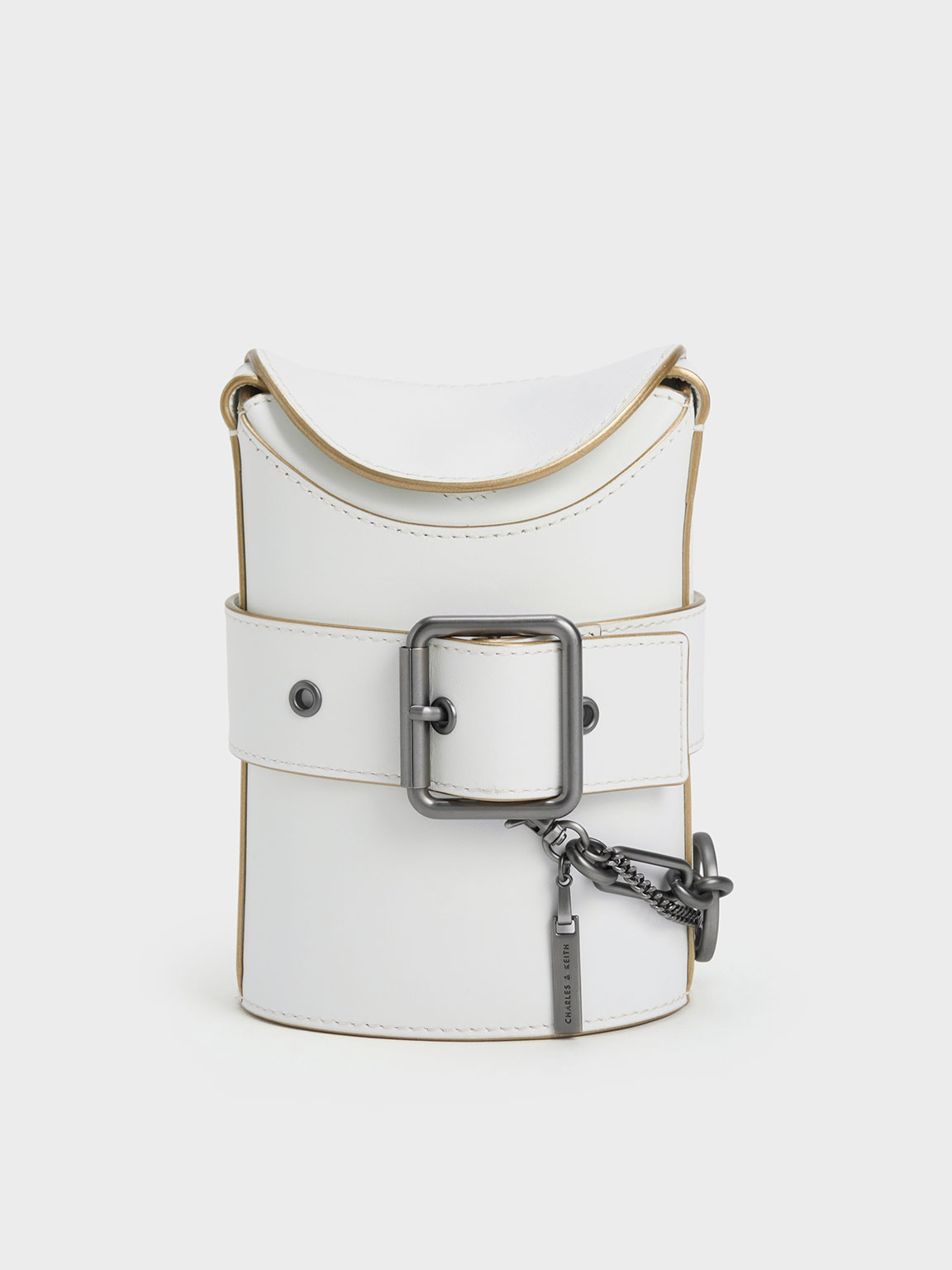 White Jules Leather Belted Bucket Bag - CHARLES & KEITH PH