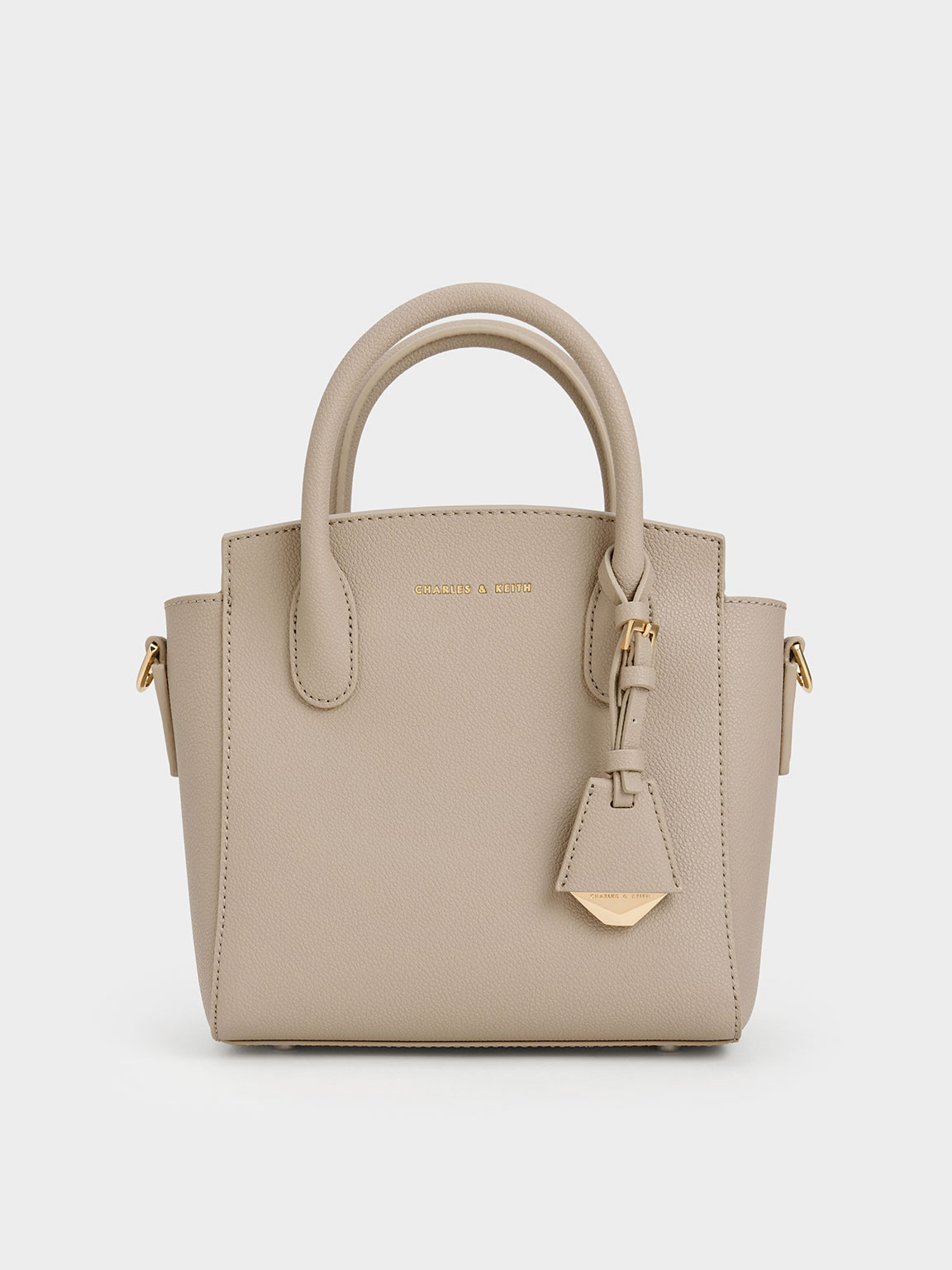 Taupe Harper Structured Top Handle Bag - CHARLES & KEITH US