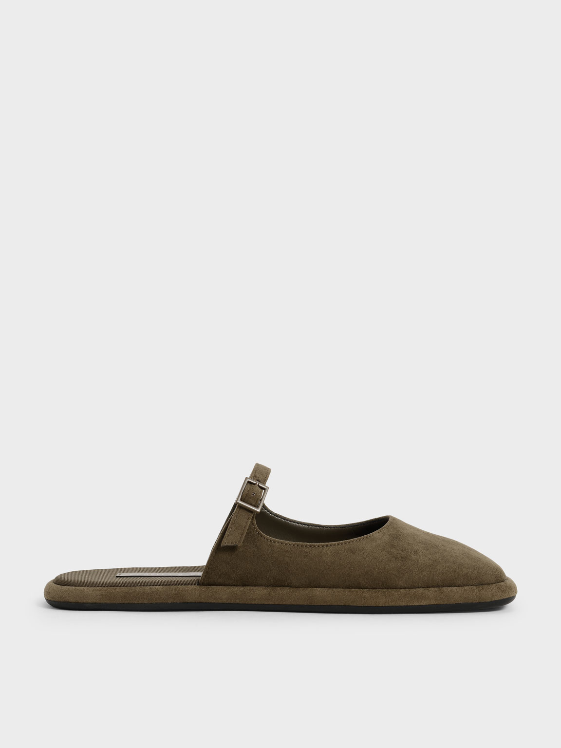 Olive Textured Square-Toe Flat Mules - CHARLES & KEITH International