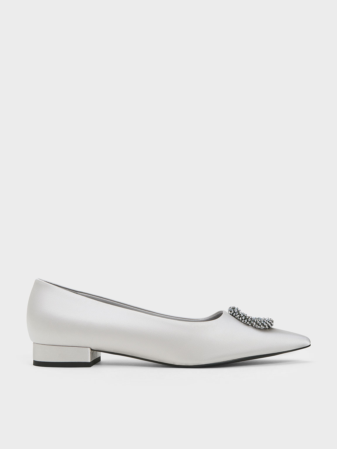 Charles & Keith Recycled Polyester Beaded Circle Flats In Silver