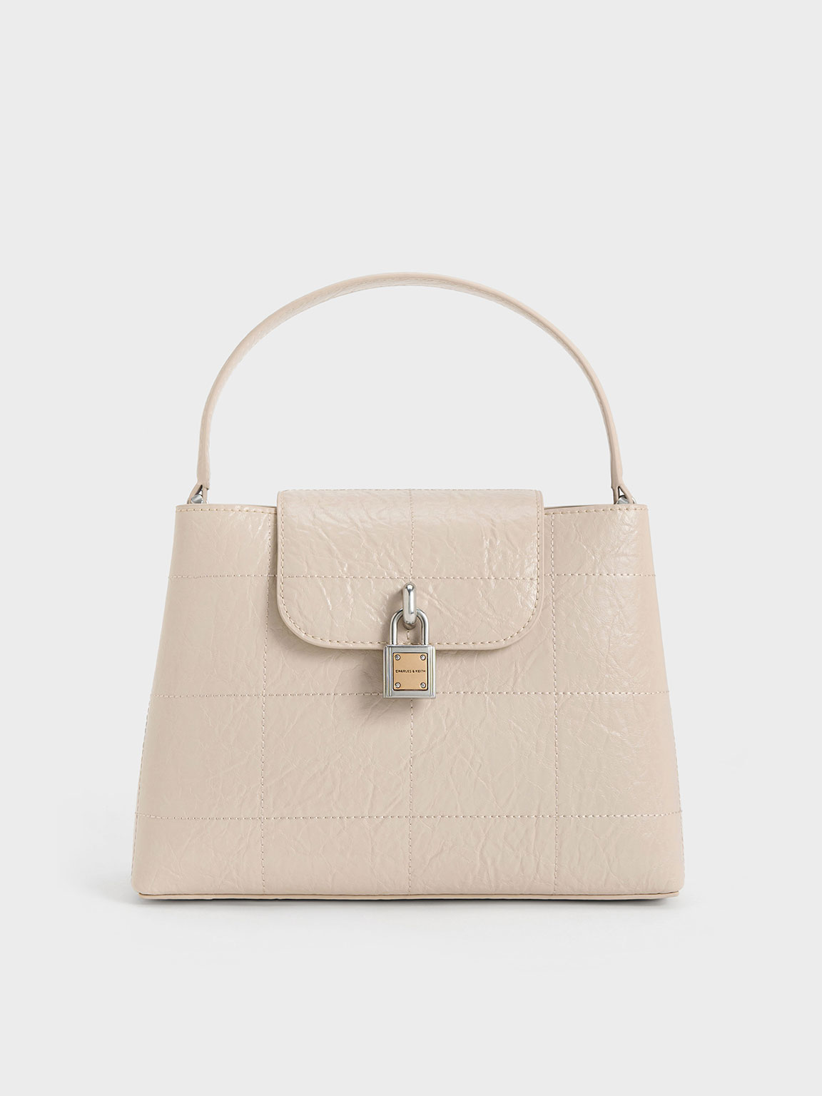 Charles & Keith Suki Crinkle-effect Top Handle Bag In Oat