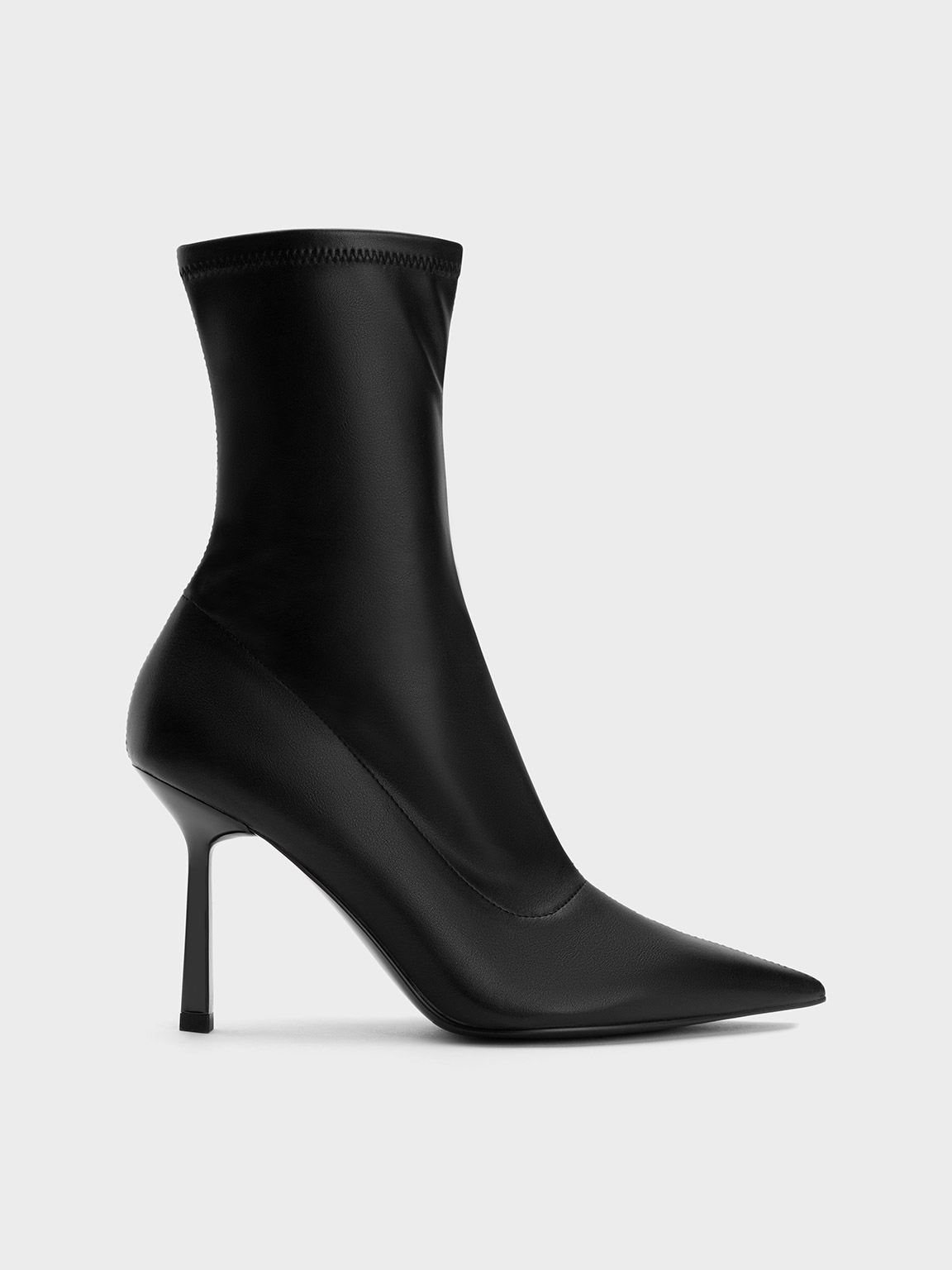 Black Pointed-Toe Stiletto Heel Ankle Boots | CHARLES & KEITH