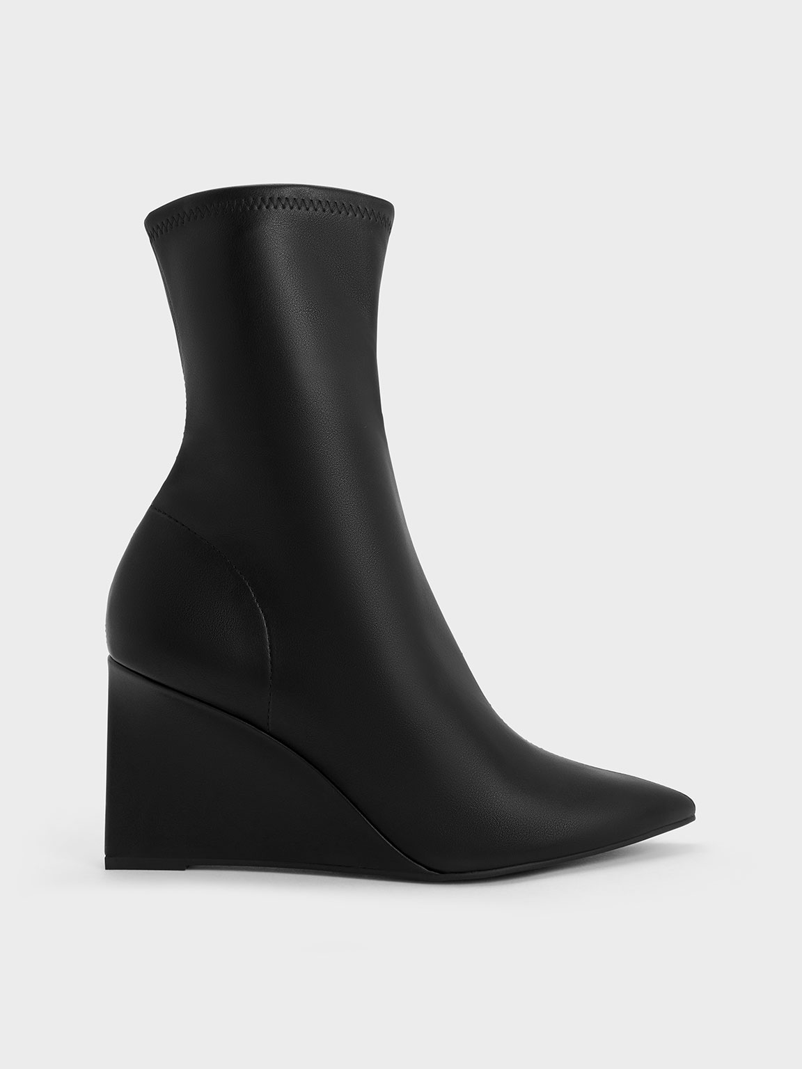 Charles & Keith Pointed-toe Wedge Ankle Boots In Black
