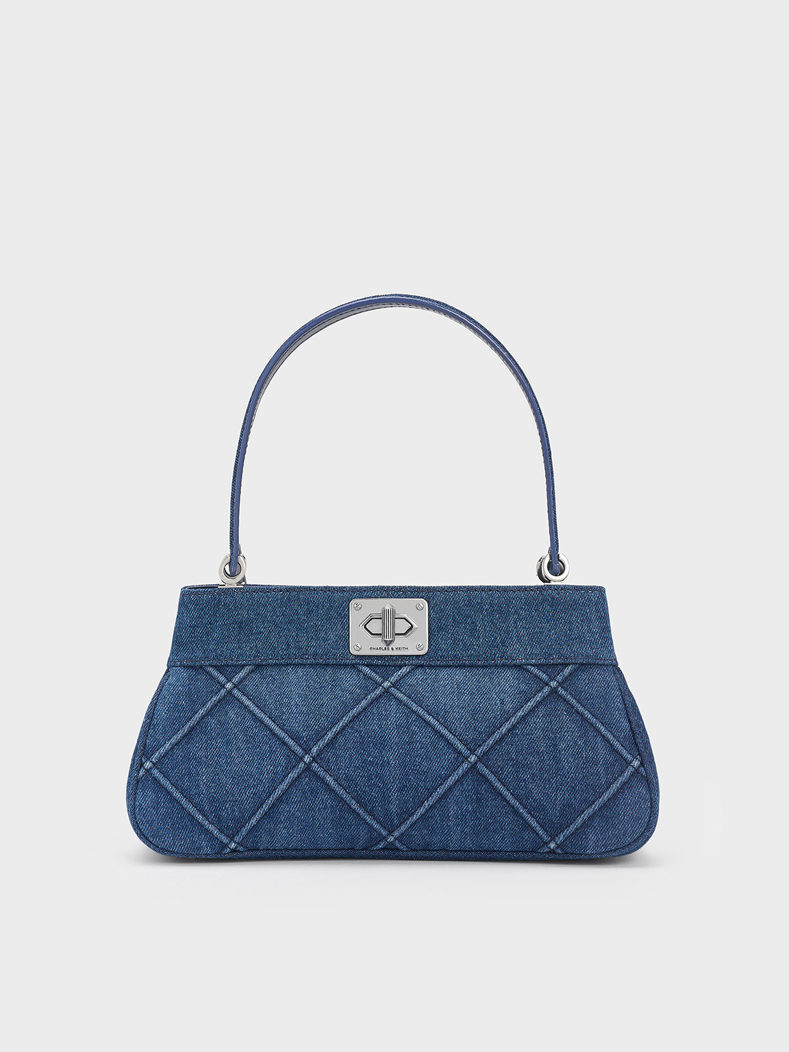 Shop Charles & Keith Eleni Denim Quilted Shoulder Bag In Denim Blue