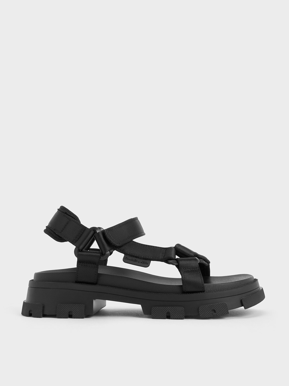 Charles & Keith - Girls' Satin Sports Sandals In Black Textured