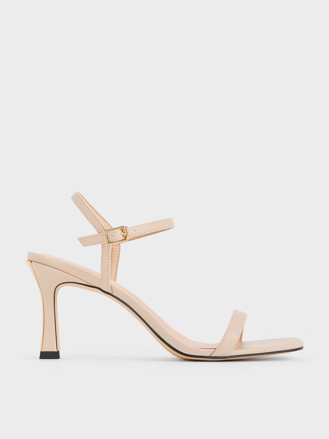 Nude Square-Toe Heeled Sandals - CHARLES & KEITH SG