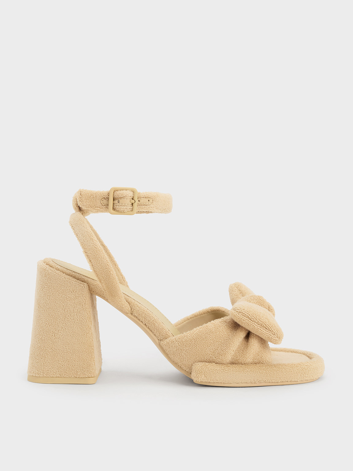 Beige Loey Textured Bow Ankle Strap Sandals CHARLES KEITH SG