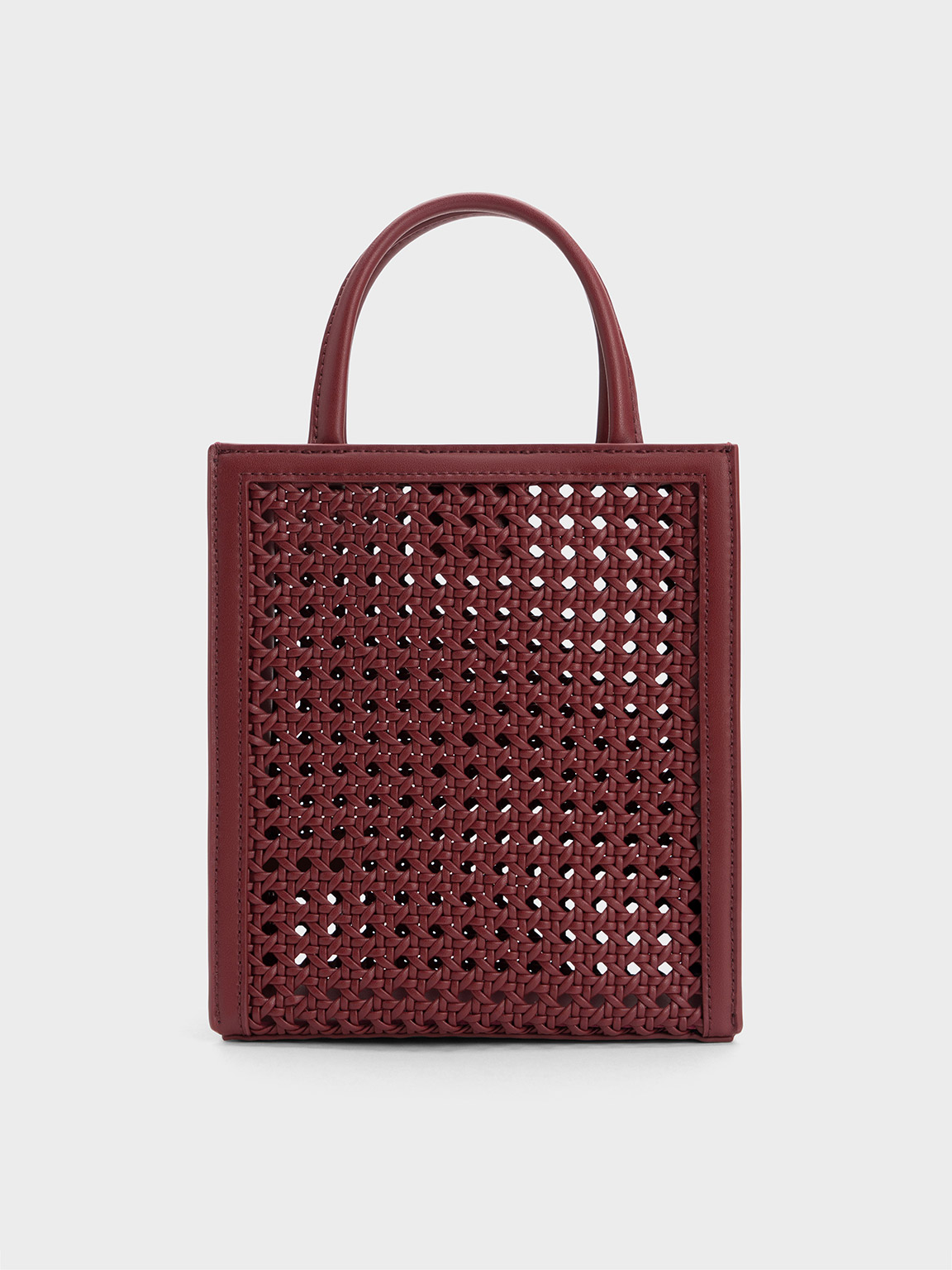 Burgundy Woven Double Handle Tote Bag - CHARLES & KEITH US