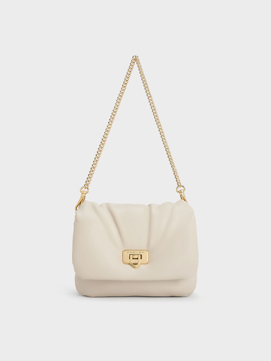 Ivory Paffuto Metallic Accent Chain-Handle Bag - CHARLES & KEITH QA