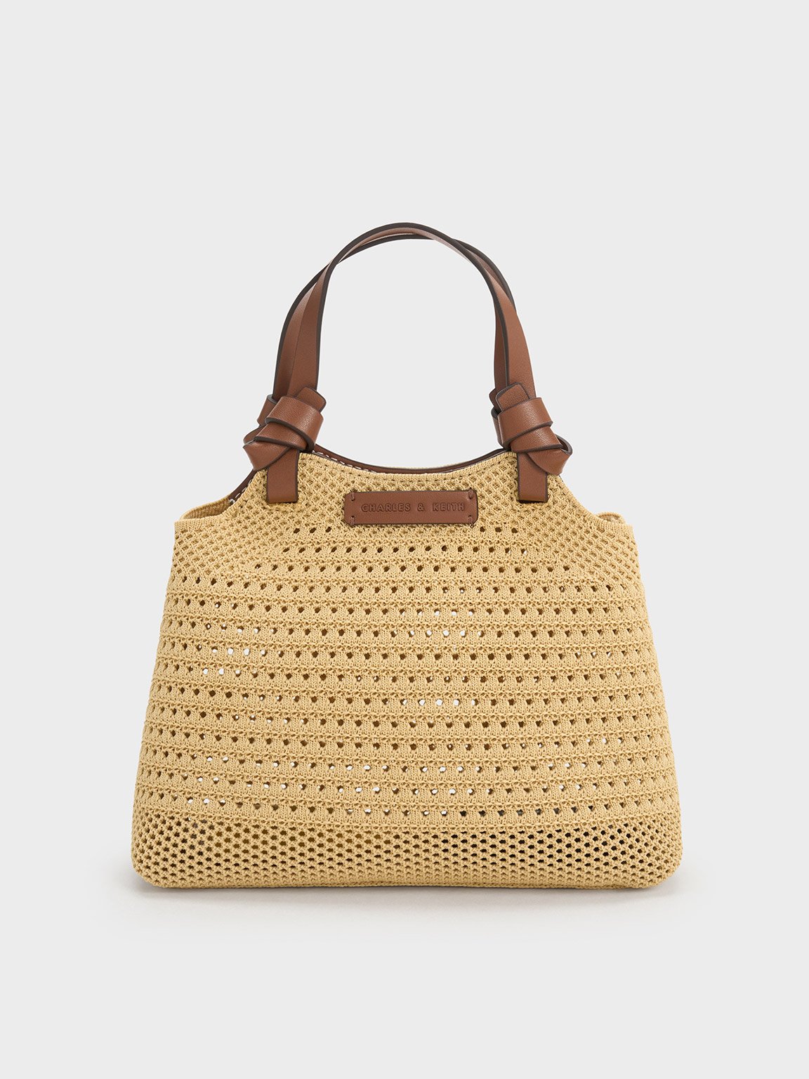 Beige Ida Knotted Handle Knitted Tote Bag CHARLES KEITH