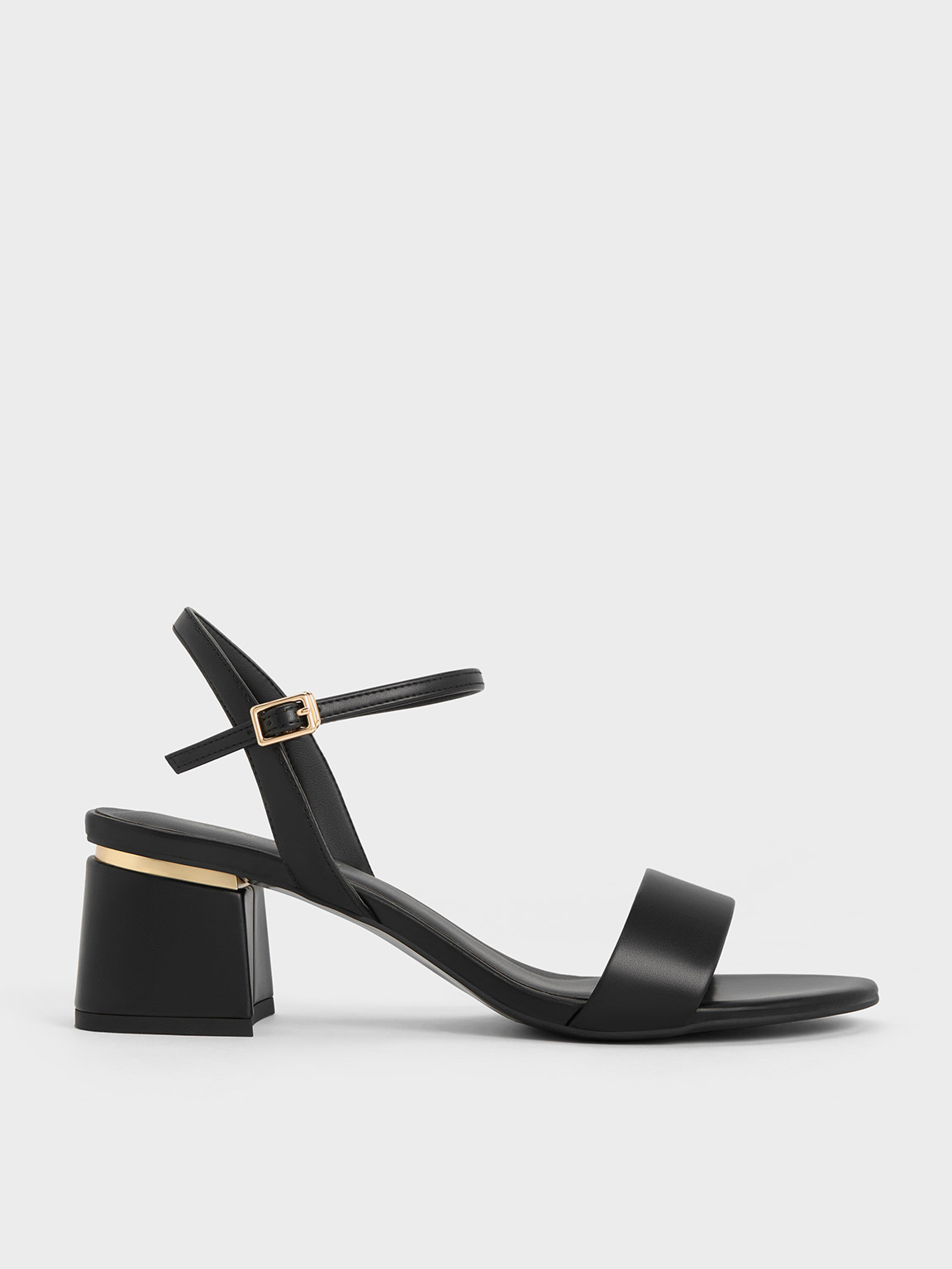 Black Open Toe Ankle Strap Block Heel Sandals - CHARLES & KEITH PH