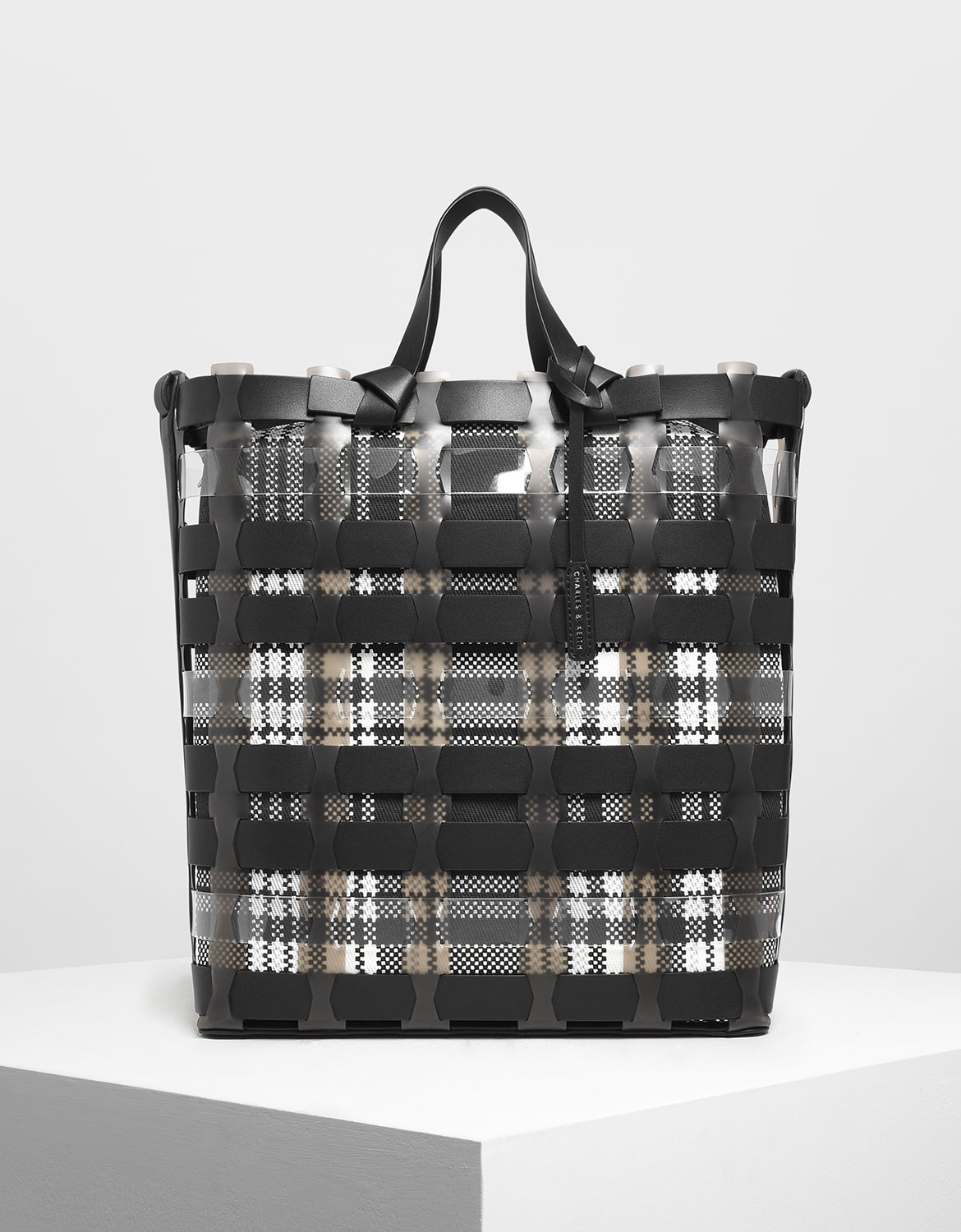 Black See Through Woven Tote Bag Charles Keith My