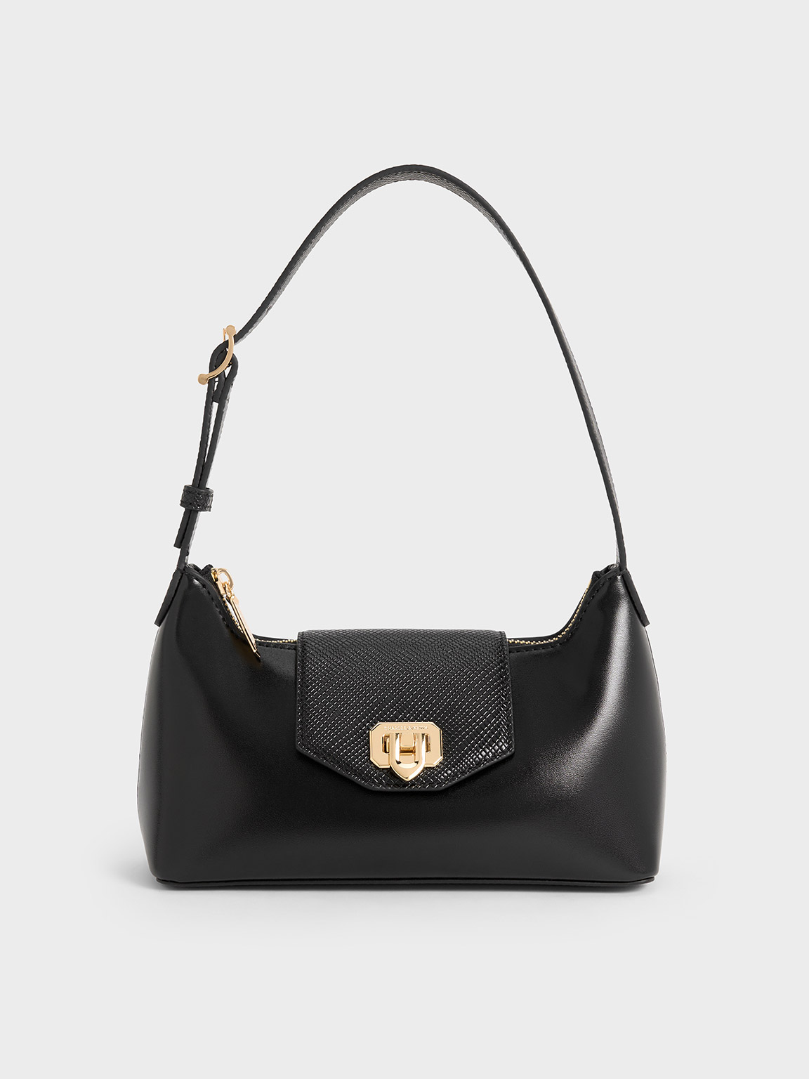 Black Arwen Belted Shoulder Bag - CHARLES & KEITH HK