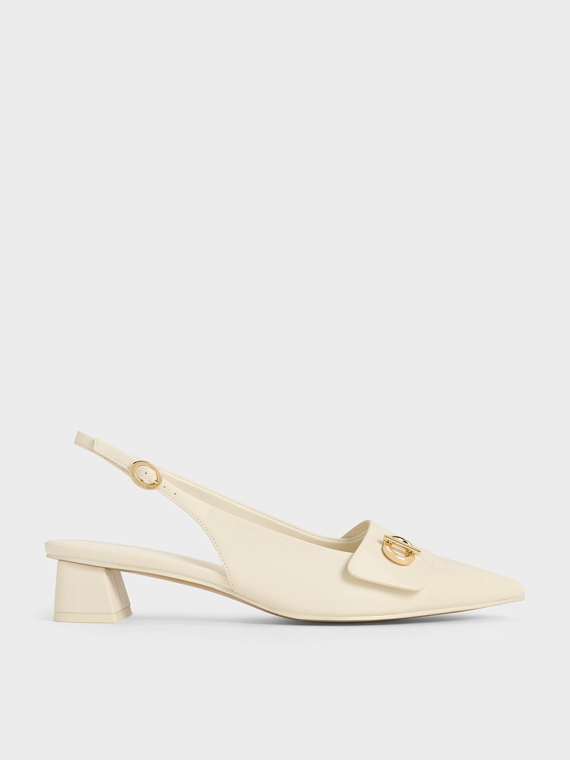 Chalk Metallic-Accent Pointed-Toe Slingback Pumps - CHARLES & KEITH SG