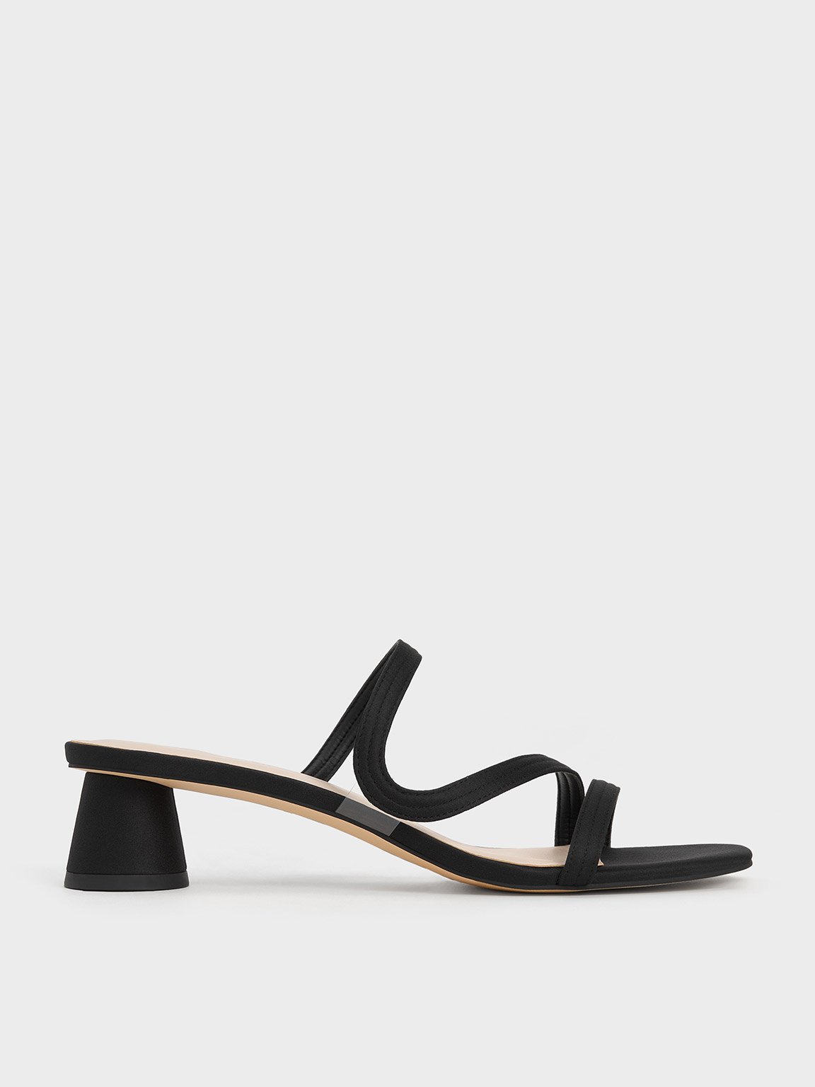 Black Arden Satin Wavy Strap Mules - CHARLES & KEITH US