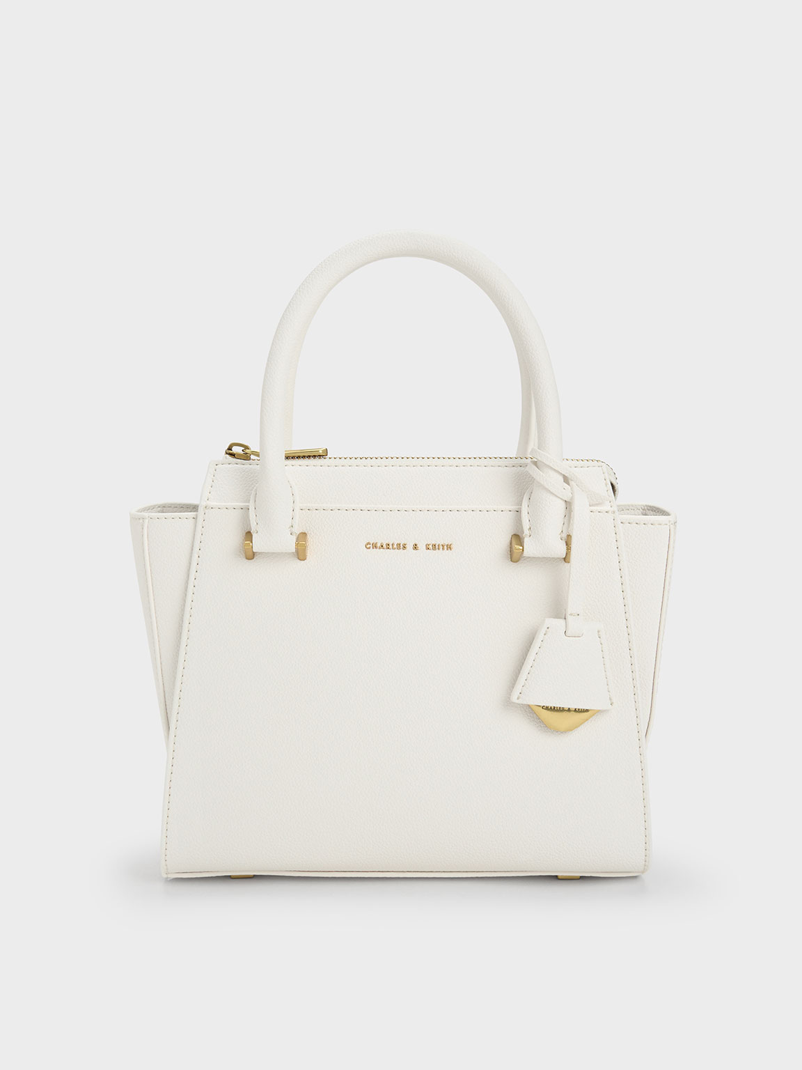 White Harper Structured Top Handle Bag - CHARLES & KEITH US
