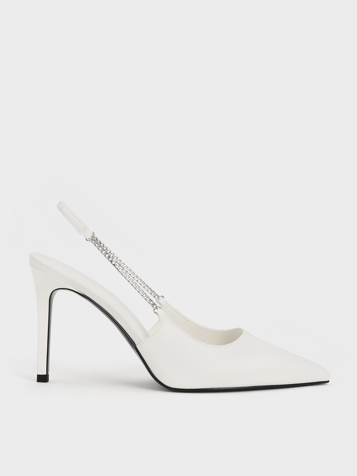 White Chain-Link Pointed-Toe Slingback Pumps - CHARLES & KEITH AU