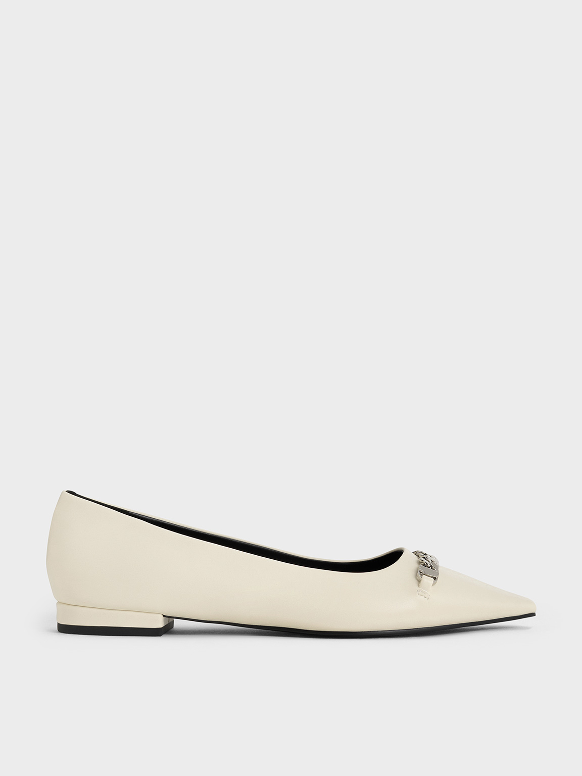 Chalk Chain-Link Pointed-Toe Ballet Flats - CHARLES & KEITH SG