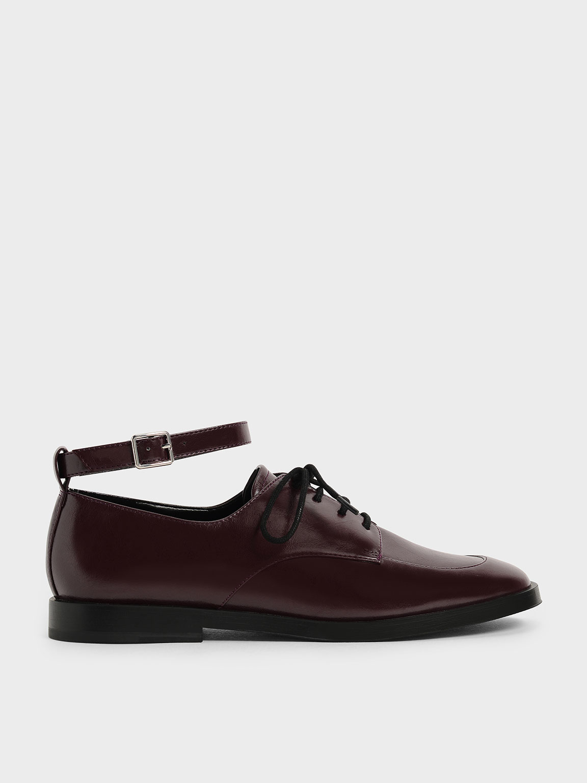 Burgundy Ankle Strap Derby Shoes - CHARLES & KEITH International