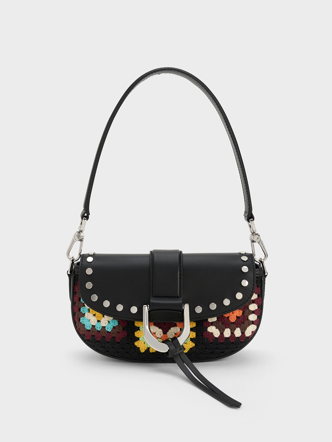 Multicoloured Gabine Floral Crochet Leather Shoulder Bag - CHARLES 