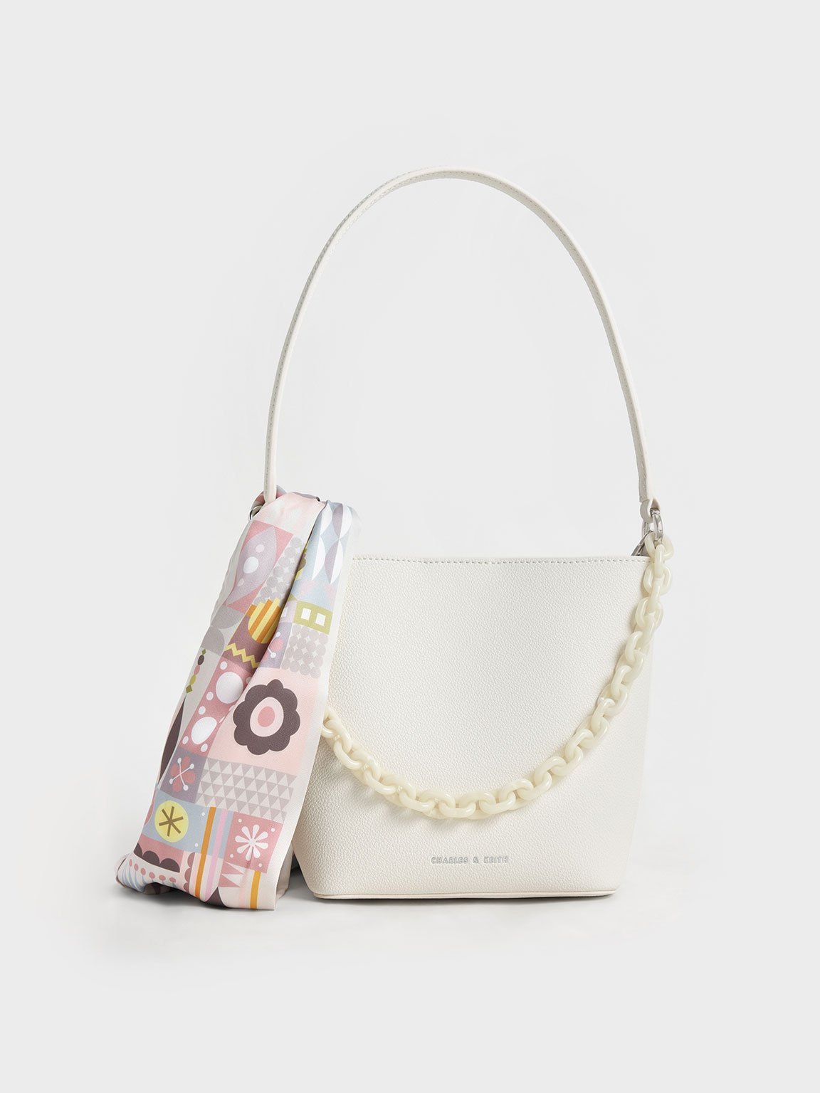 LC Lauren Conrad Cream Floral Fine Woven Straw Bucket Bag