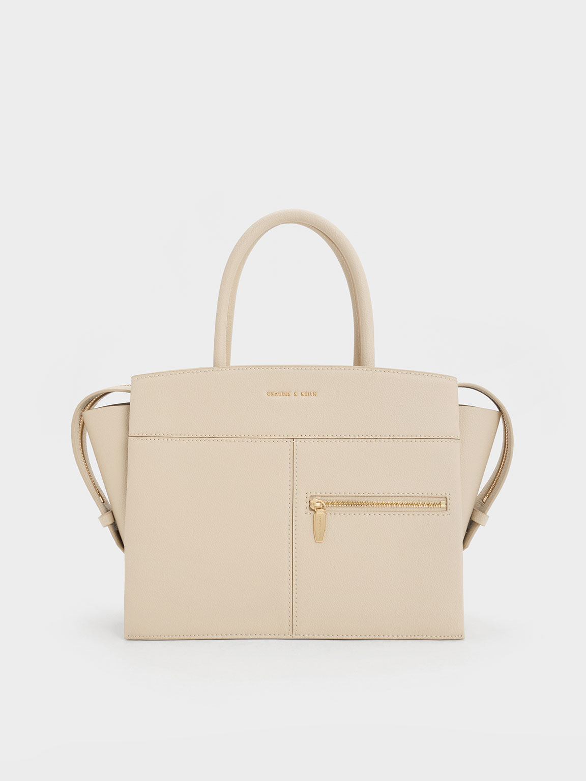 Beige Anwen Trapeze Top Handle Bag | CHARLES & KEITH