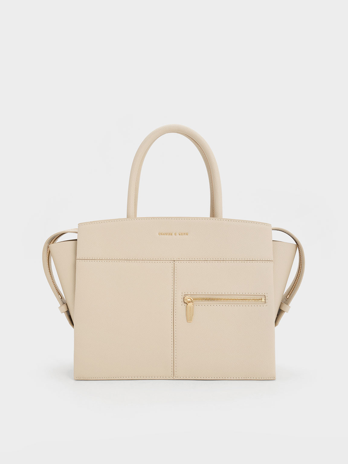 Beige Anwen Trapeze Top Handle Bag - CHARLES & KEITH AE