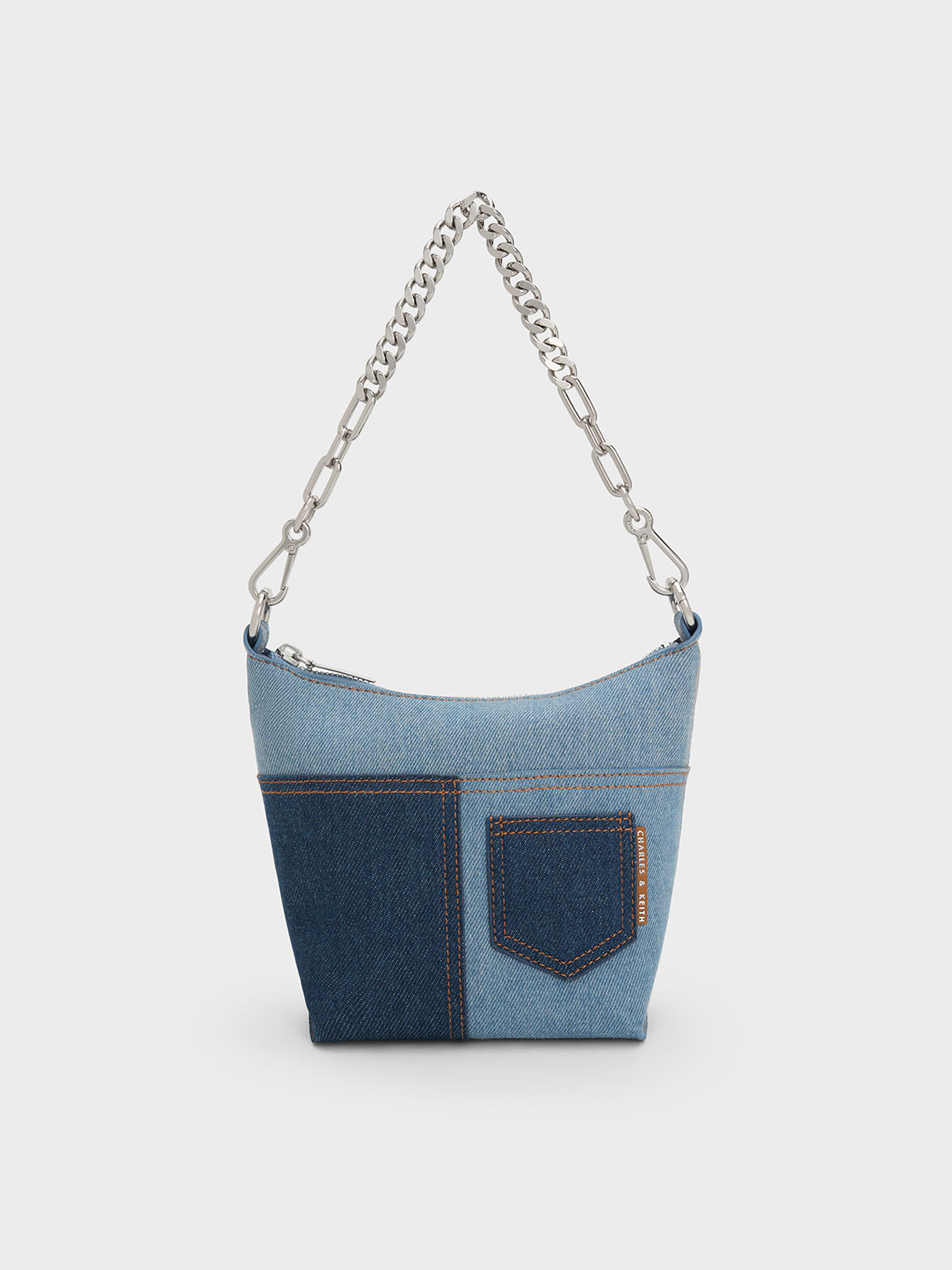 Denim Blue Anthea Denim Contrast-Trim Shoulder Bag - CHARLES