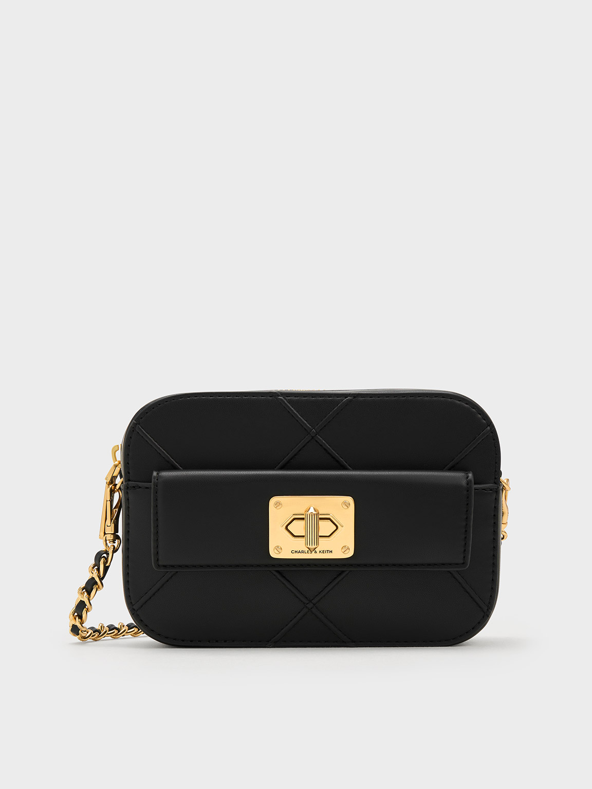 Shop Charles & Keith - Eleni Quilted Zip Crossbody Bag In Black