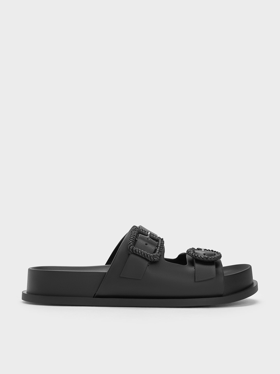 Black Woven-Buckle Double-Strap Sandals - CHARLES & KEITH SG