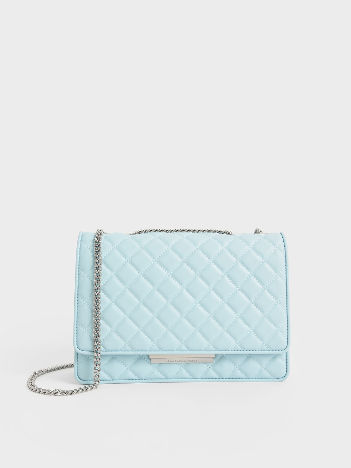 Light Blue Double Chain Handle Quilted Bag | CHARLES & KEITH