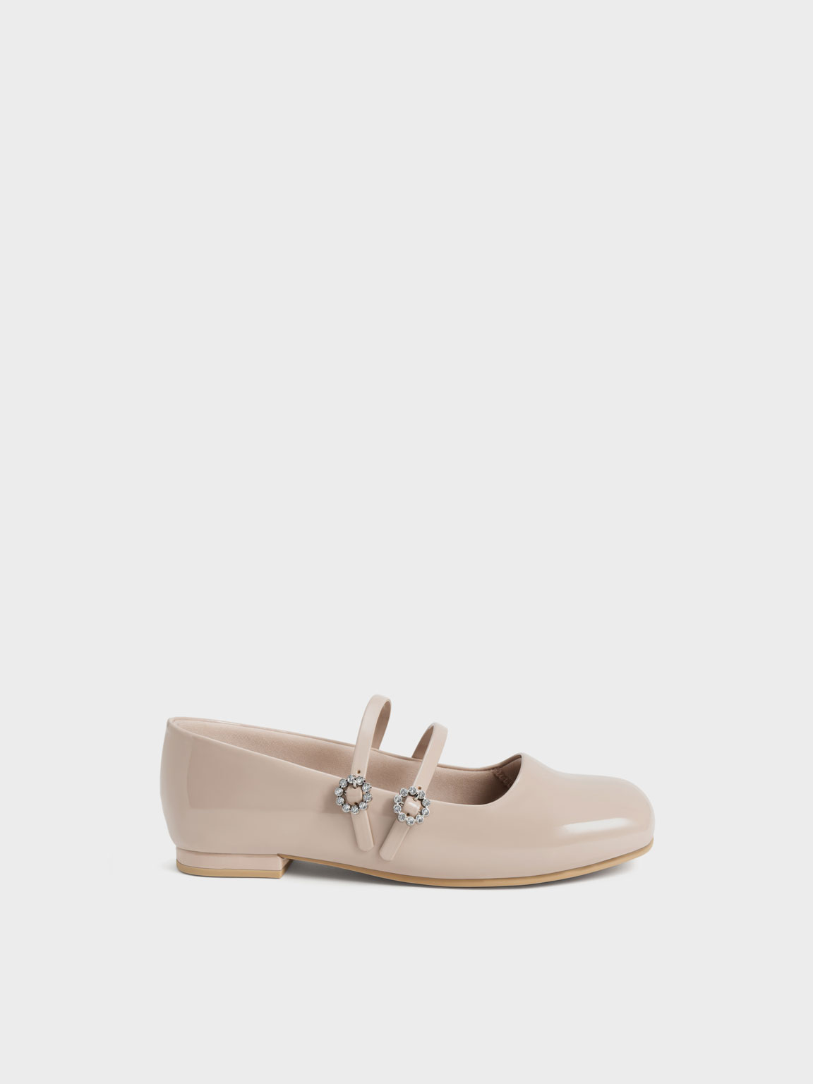 Shop Charles & Keith - Girls' Gem-embellished Patent Mary Janes In Blush