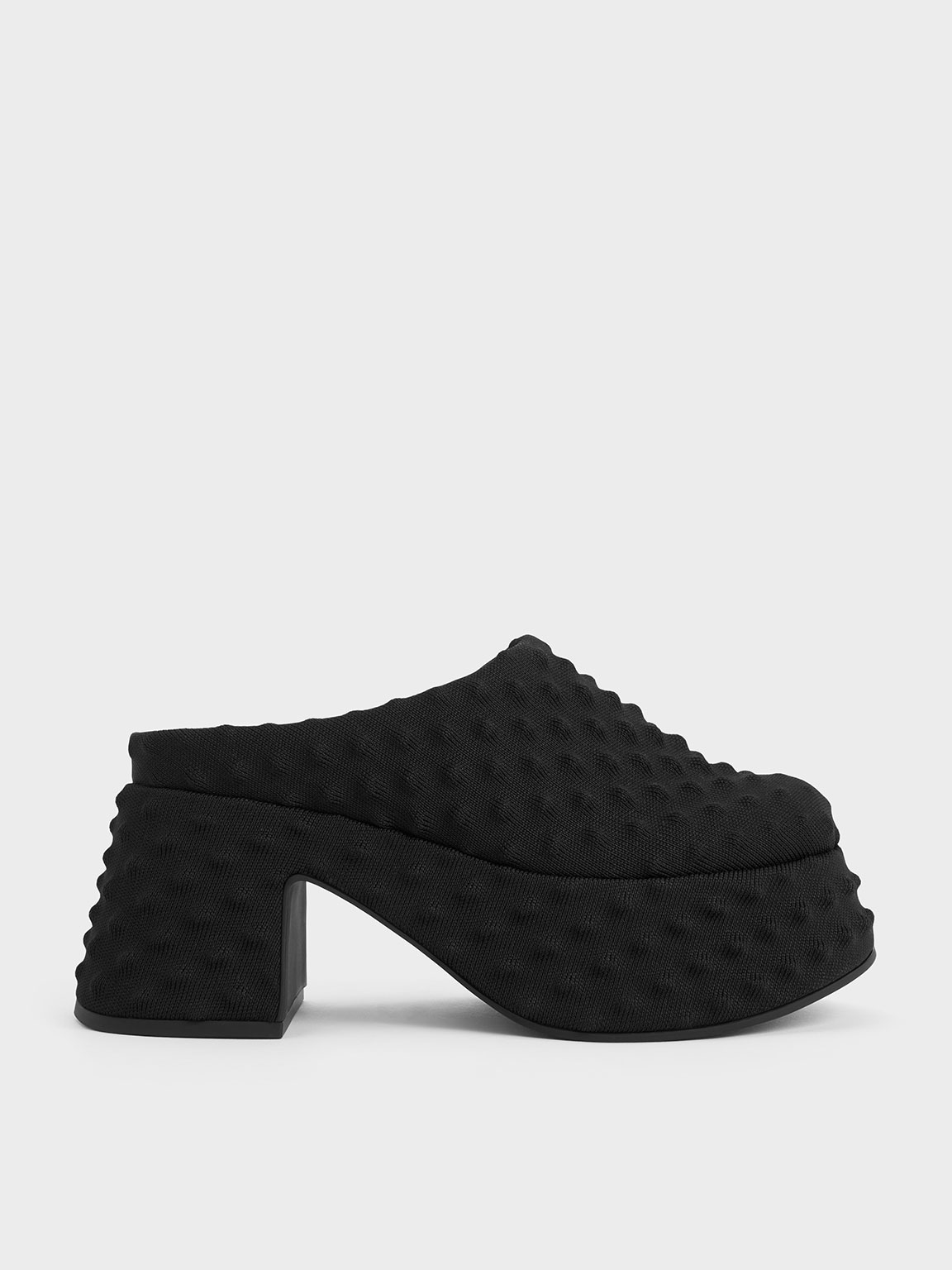 Charles & Keith Spike Textured Platform Mules In Black Textured