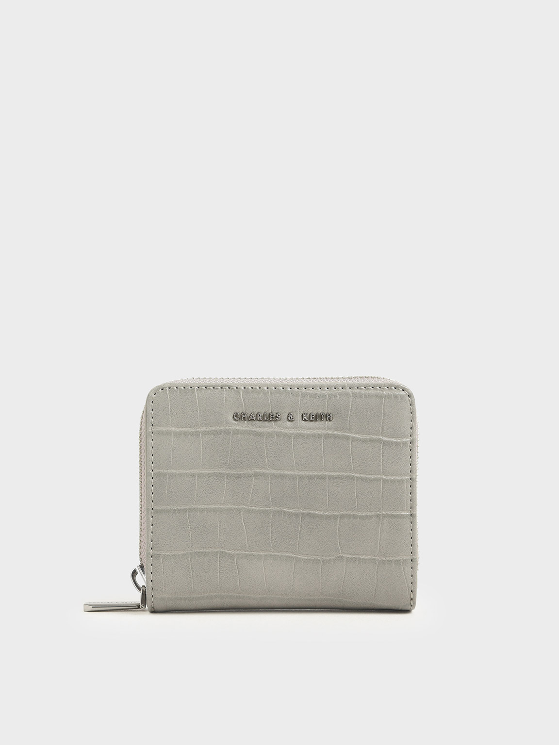 Light Grey Croc-Effect Small Zip-Around Wallet - CHARLES & KEITH SG