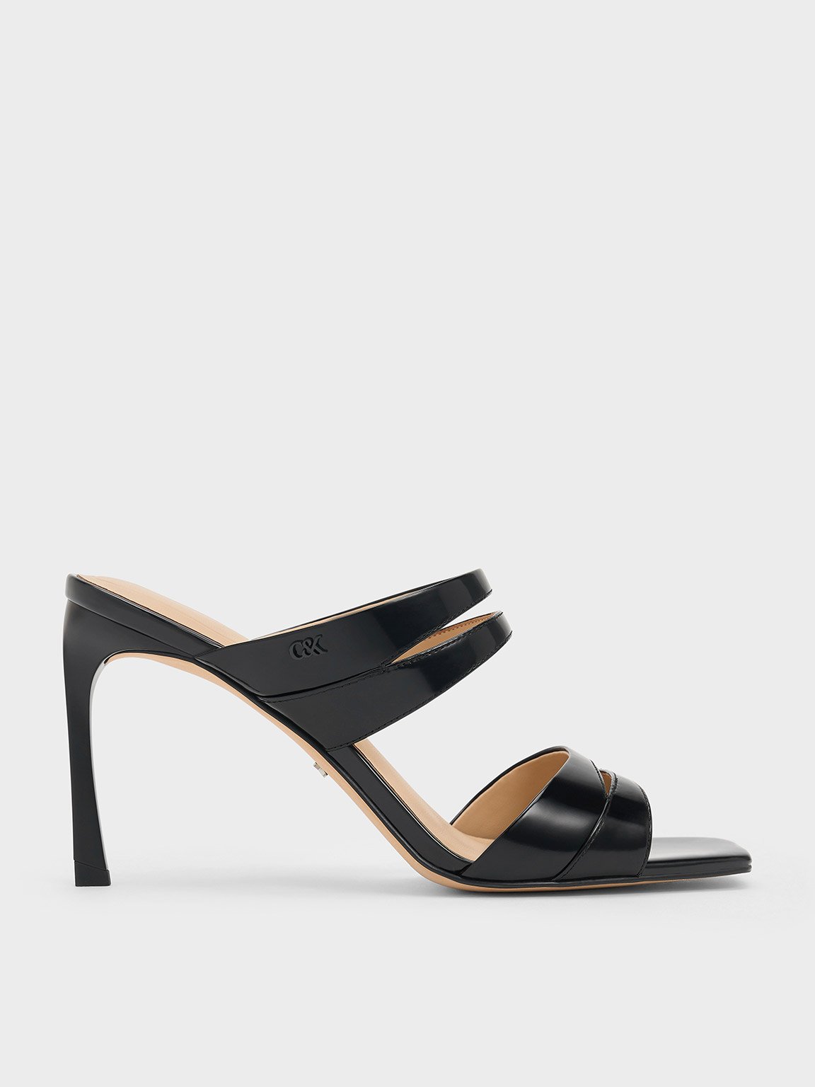 Black Box Leather Double-Strap Heeled Mules - CHARLES & KEITH US