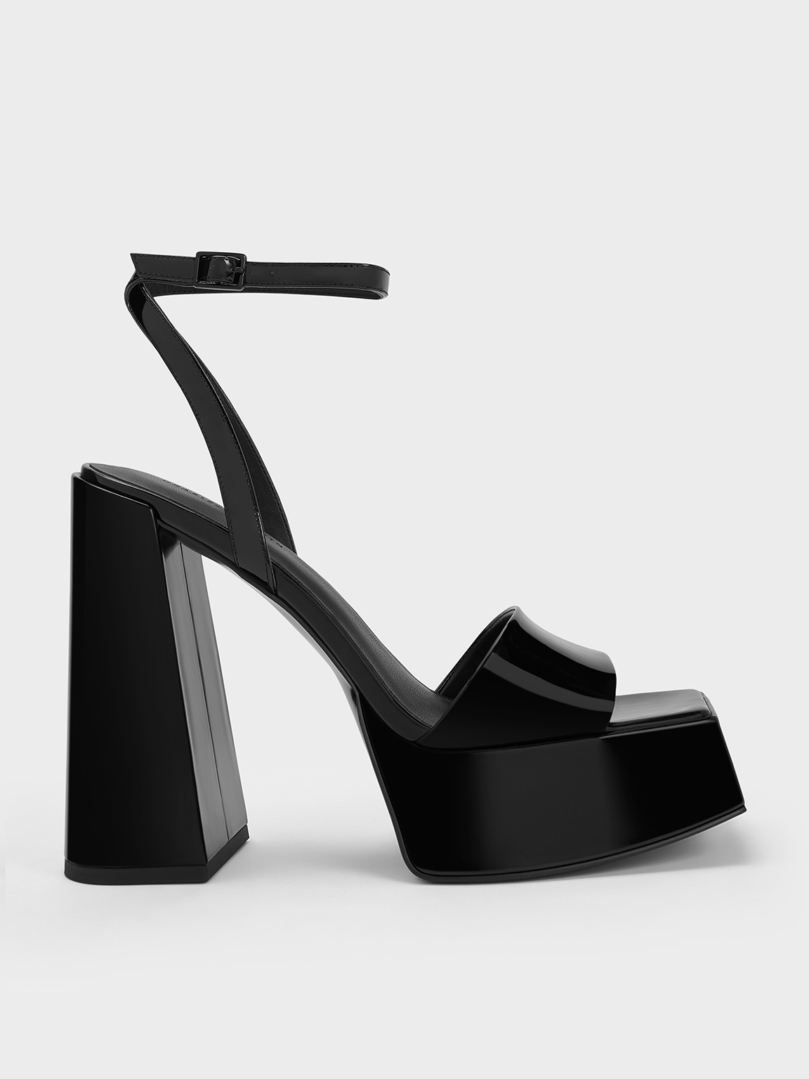 Charles & Keith Patent Ankle-strap Platform Sandals In Black | ModeSens