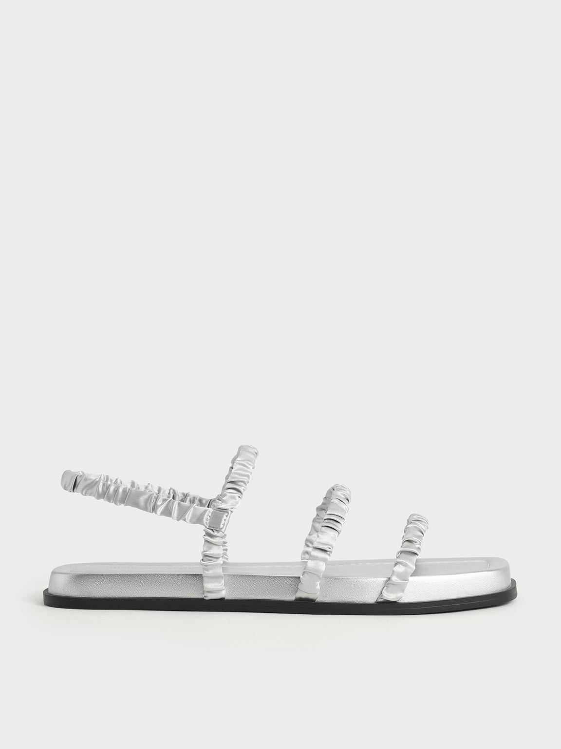 Silver Recycled Polyester Ruched Strappy Sandals - CHARLES & KEITH US