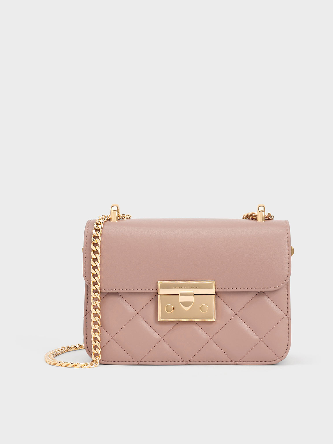 Blush Quilted Push-Lock Chain-Handle Bag | CHARLES & KEITH