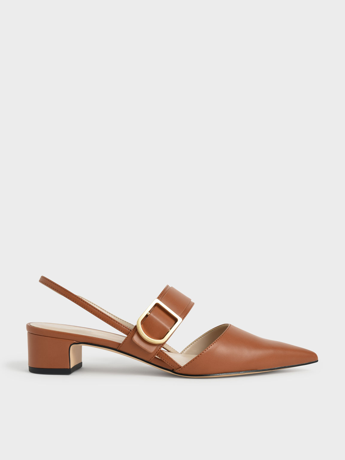 Cognac Buckle Slingback Pumps - CHARLES & KEITH AU