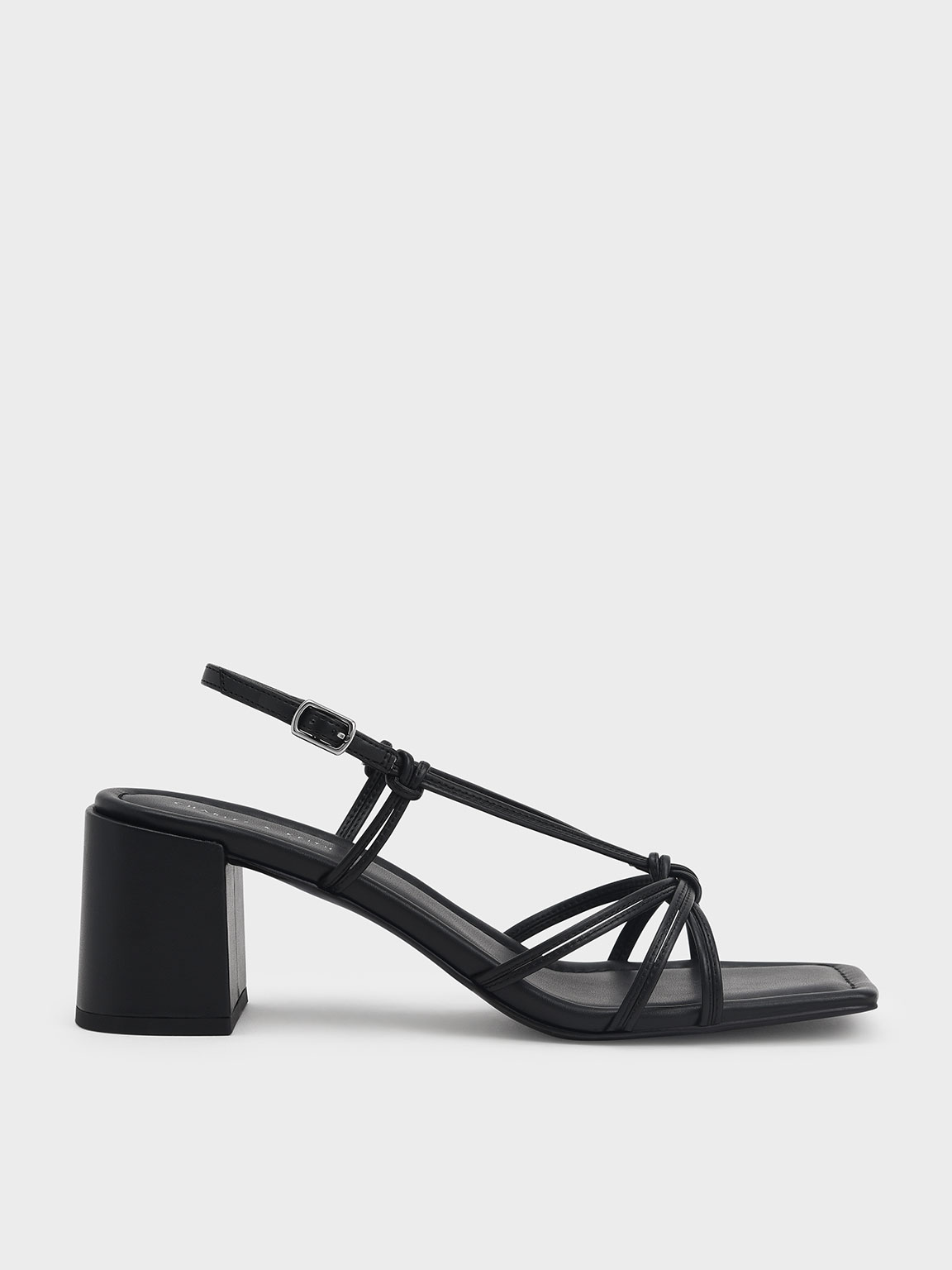 Black Knotted Slingback Heeled Sandals - CHARLES & KEITH International