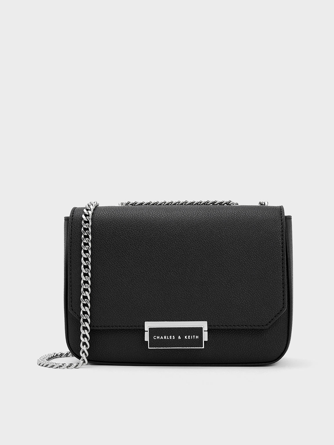 Charles & Keith Front Flap Chain Handle Crossbody Bag in Black | Lyst  Australia